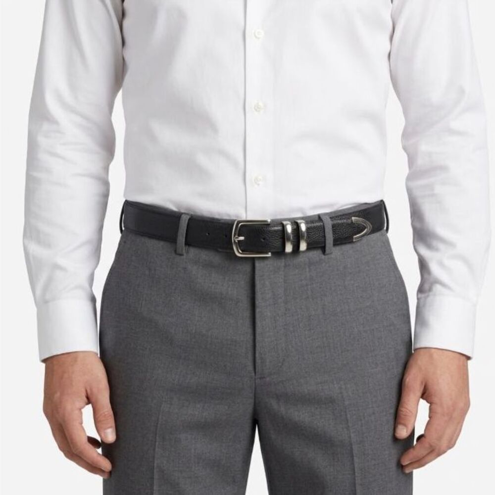 Allen Edmonds Men's Black Pebble Leather Silver Buckle & Tip Dress Belt Size 40